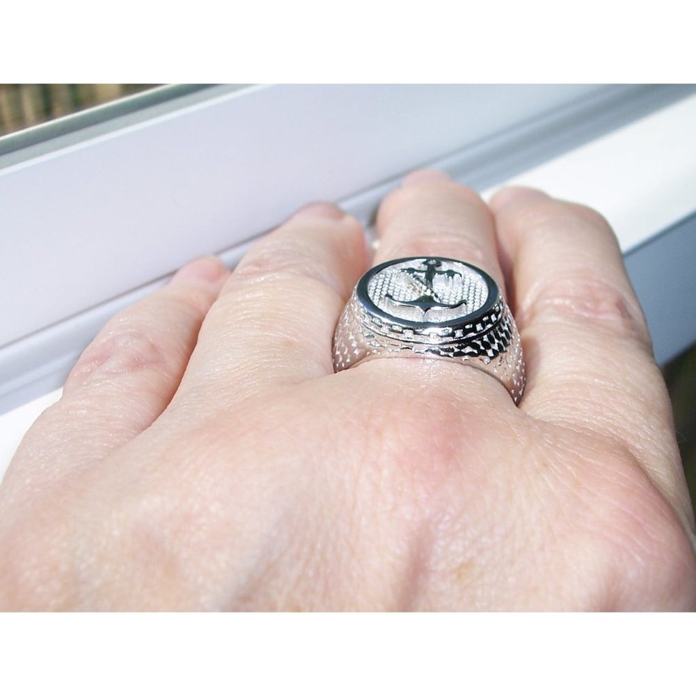 925 STERLING SILVER Men's Nautical Anchor Ring - Picture 4 of 12